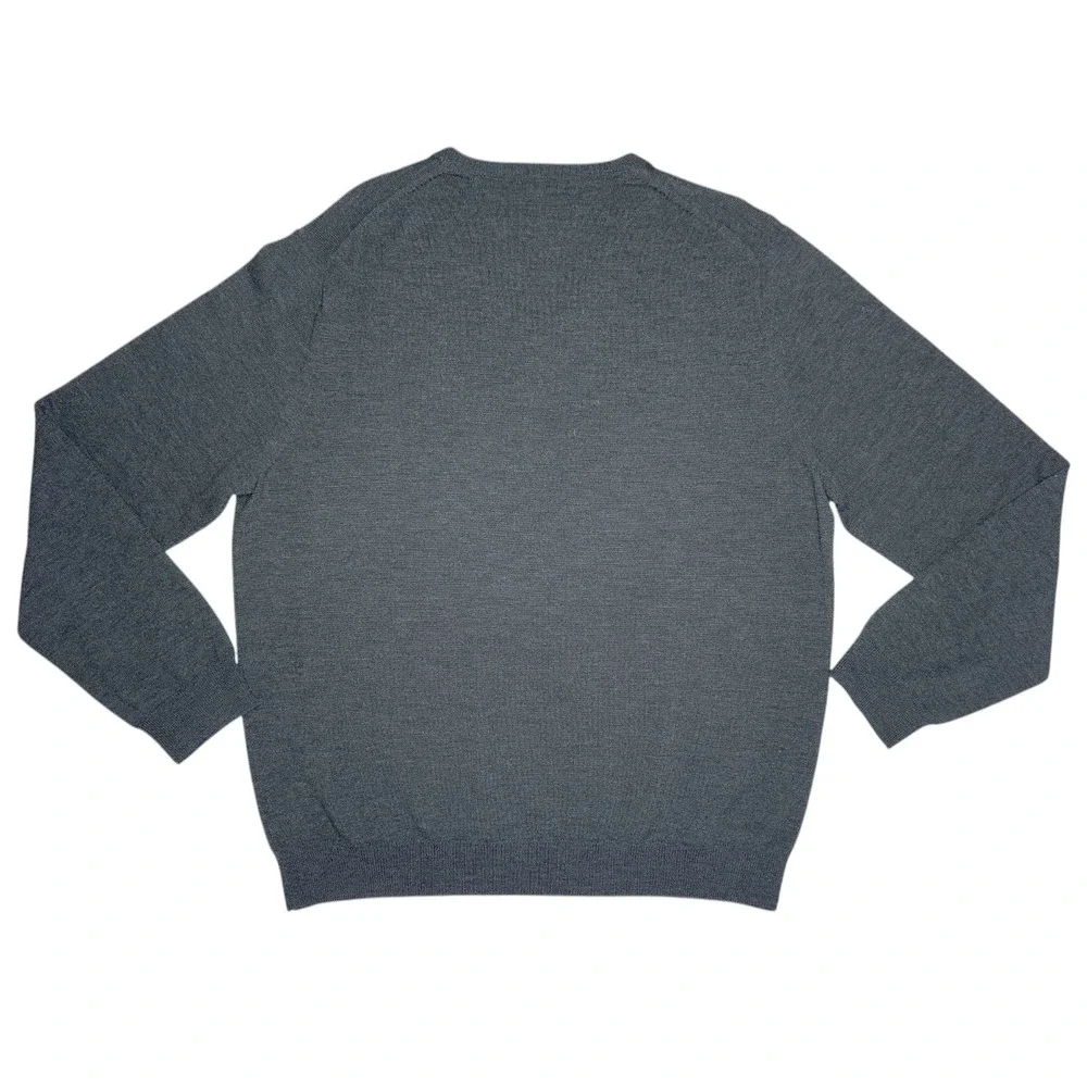 J Crew Men's XL Dark Gray 100% Italian Merino Wool‎ V Neck Knit Pullover Sweater